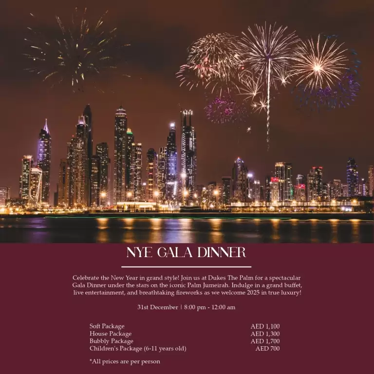 NYE Gala Dinner at Dukes The Palm in Dubai