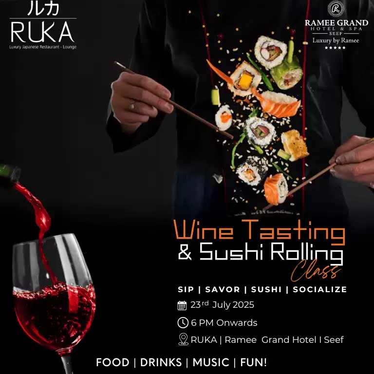 Sushi Rolling Class & Wine Tasting at Ruka - Ramee Grand Hotel