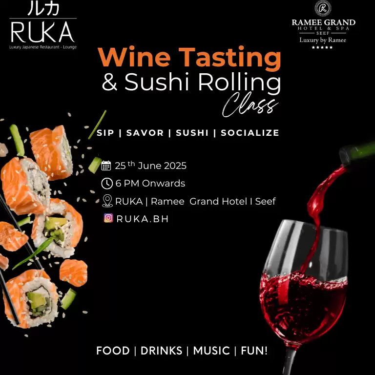 Sushi Rolling Class & Wine Tasting at Ruka - Ramee Grand Hotel