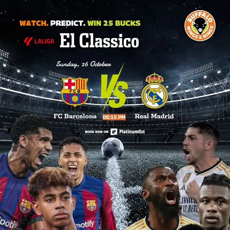 Watch El Classico: FC Barcelona v Real Madrid at Buffalo Wings & Rings, Bahrain