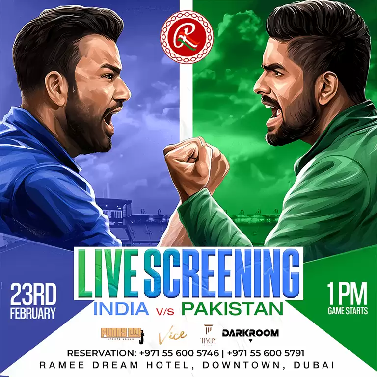 India vs. Pakistan Live Screening Sunday Cricket Match at Troy in Dubai