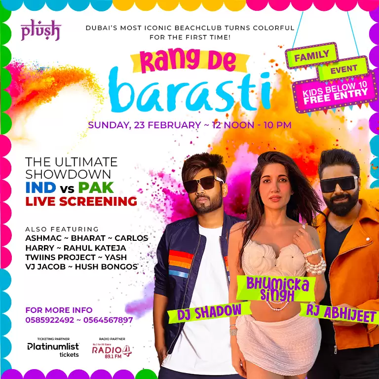 Rang De Barasti HOLI + IND vs PAK Live Screening in Dubai