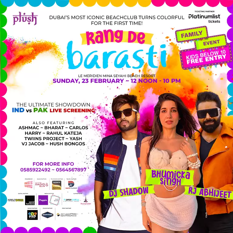 Rang De Barasti HOLI + IND vs PAK Live Screening in Dubai