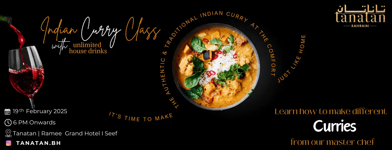 Masterchef's Curry Class with Unlimited House Drinks at Tanatan