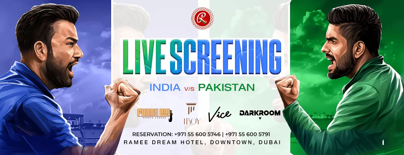 India vs. Pakistan Live Screening Sunday Cricket Match at Troy in Dubai