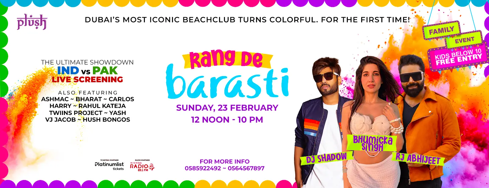Rang De Barasti HOLI + IND vs PAK Live Screening in Dubai