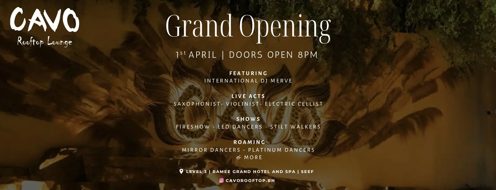 Grand Opening Party at Cavo Rooftop Lounge - Ramee Grand Hotel
