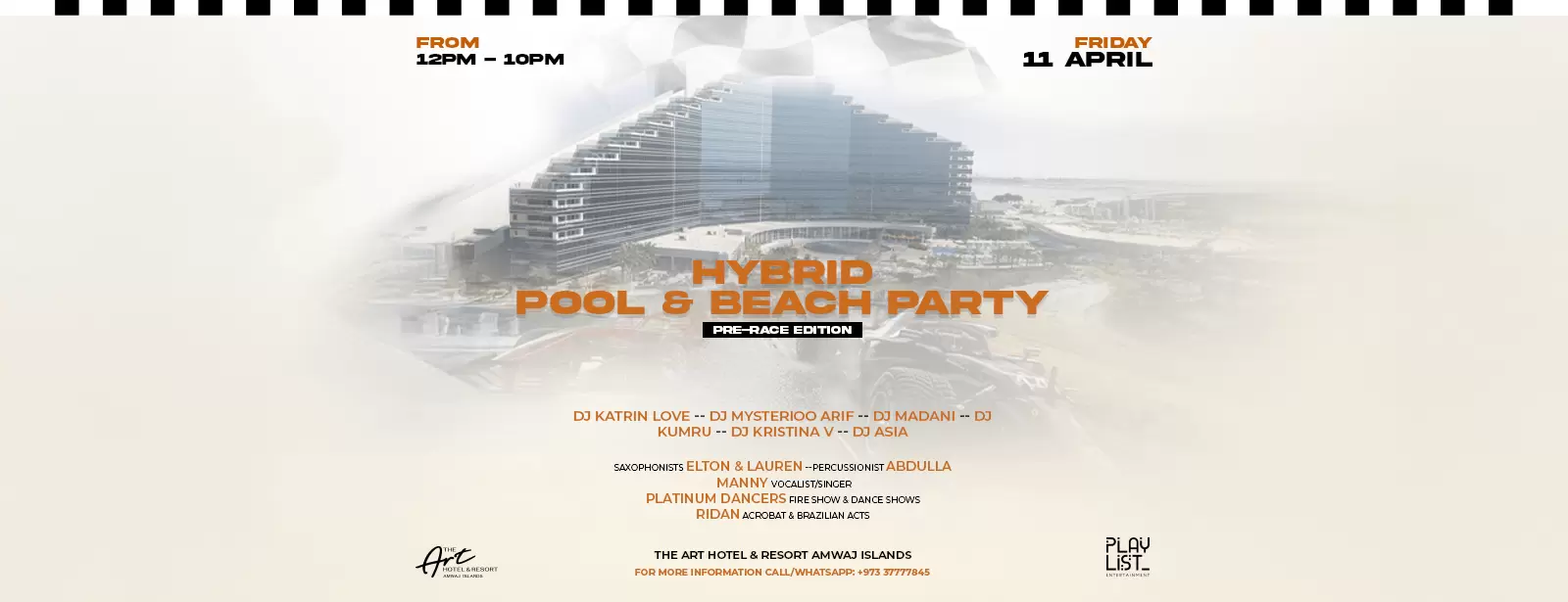 Pre-Race Hybrid Pool & Beach Party at The Art Hotel  & Resort Amwaj Islands