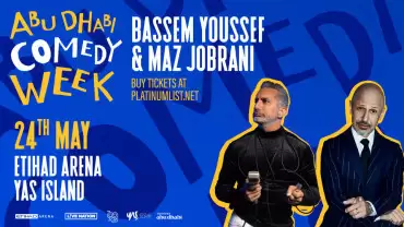 Bassem Youssef and Maz Jobrani at Etihad Arena in Abu Dhabi