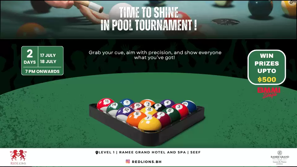 Ultimate Pool Tournament at Redlions Sports Bar - Ramee Grand Hotel